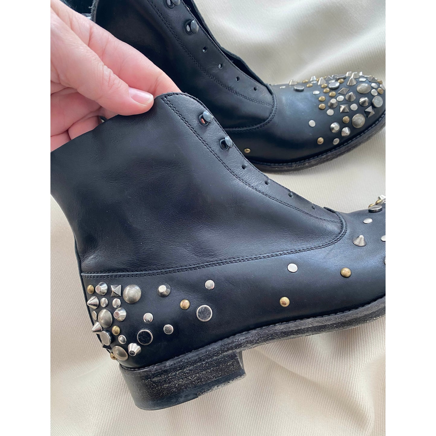 Sartore Studded Black Leather Ankle Boots, size 39.5