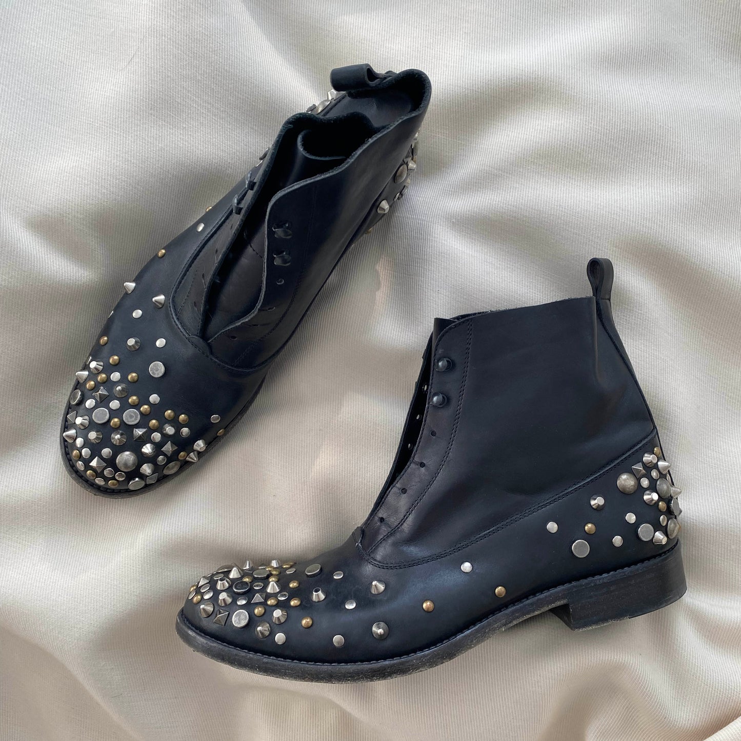 Sartore Studded Black Leather Ankle Boots, size 39.5