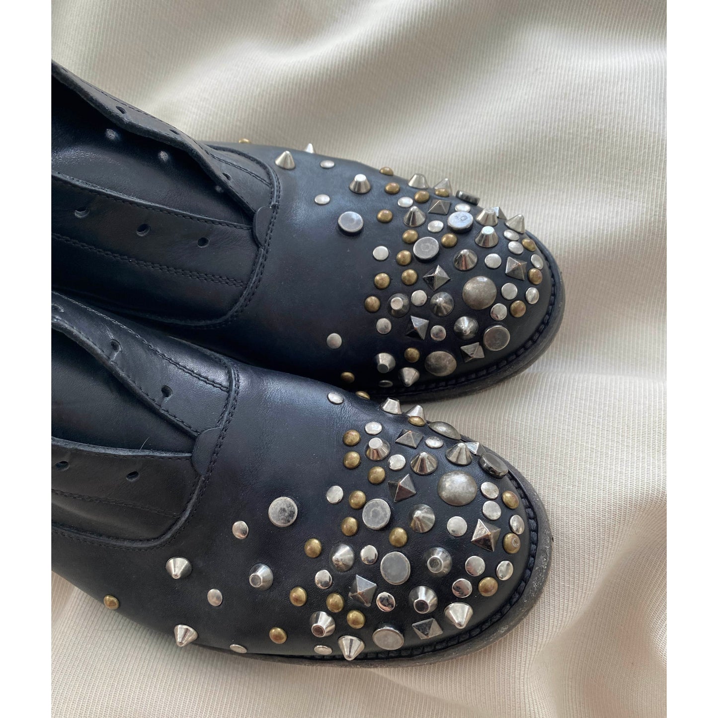 Sartore Studded Black Leather Ankle Boots, size 39.5