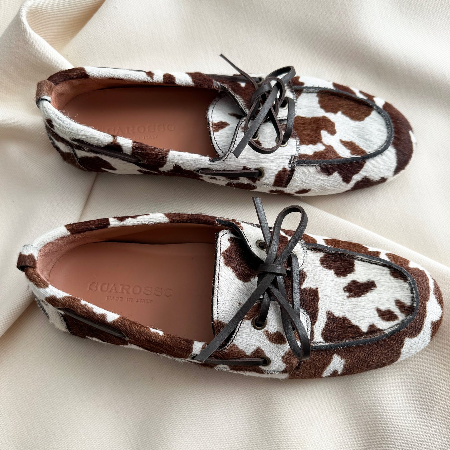 Scarosso "Avery" Cow Print Loafers, size 40
