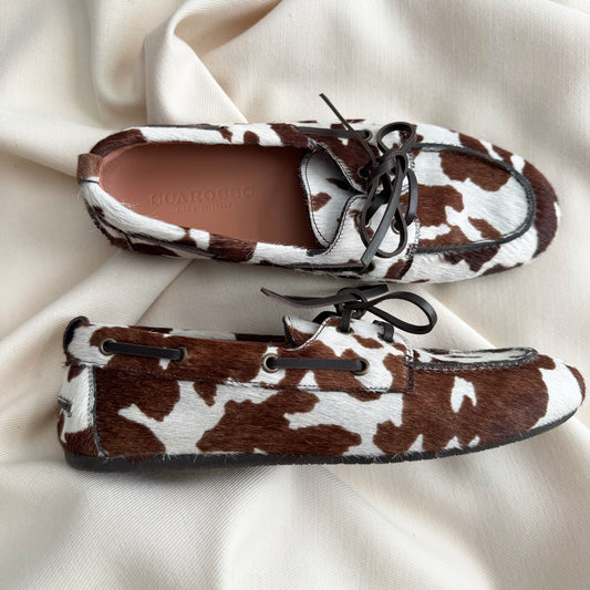 Scarosso "Avery" Cow Print Loafers, size 40