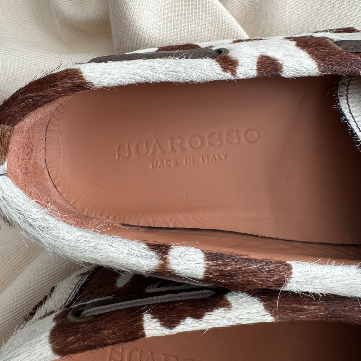 Scarosso "Avery" Cow Print Loafers, size 40