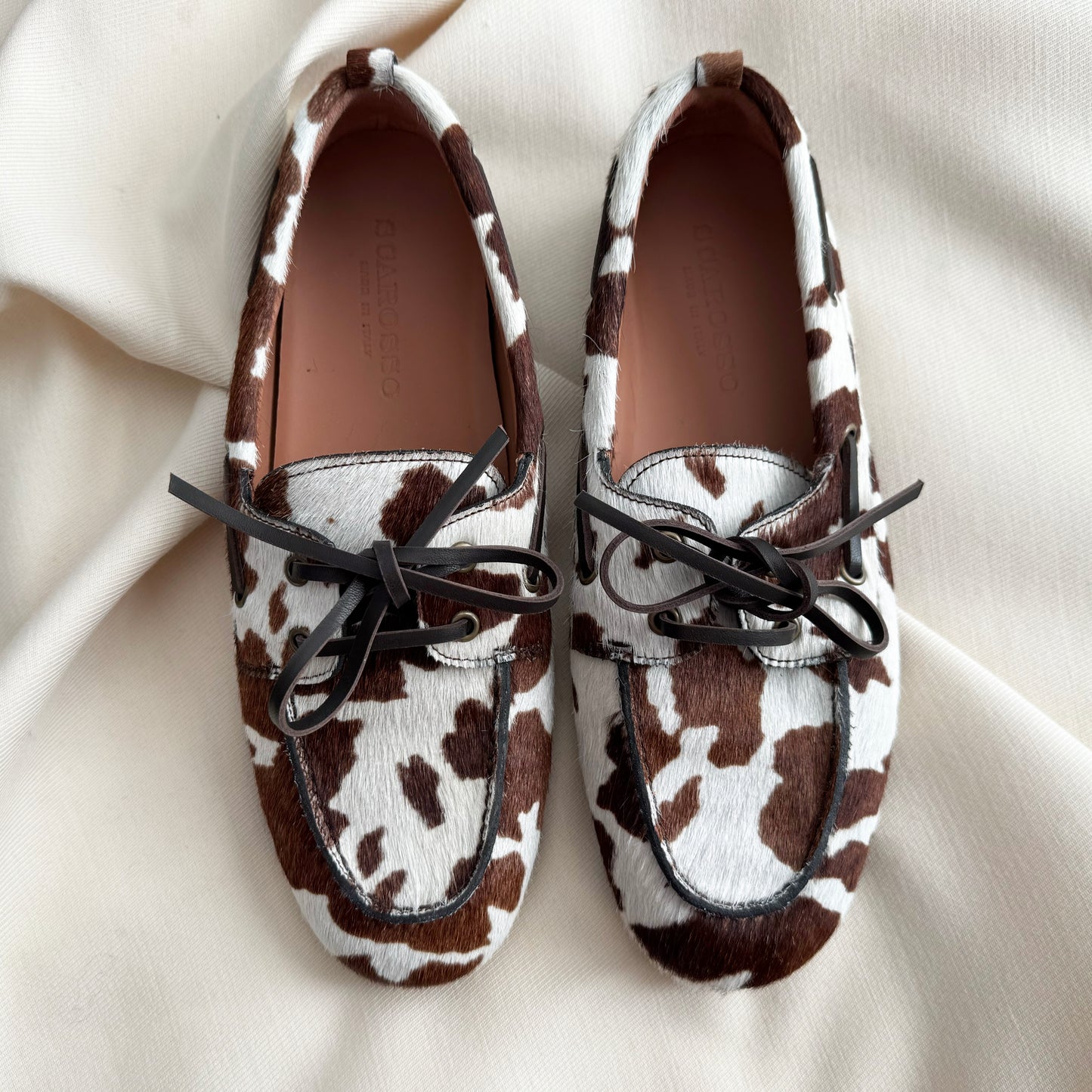Scarosso "Avery" Cow Print Loafers, size 40
