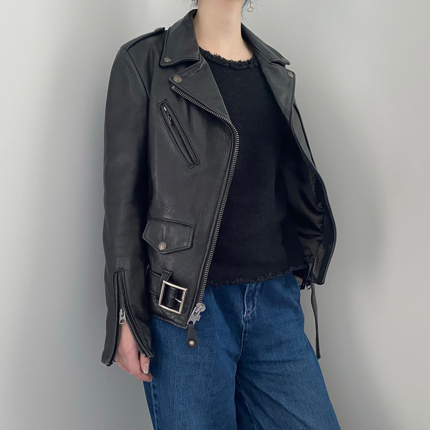 Veste en cuir Schott NYC noire « Perfecto », taille XS