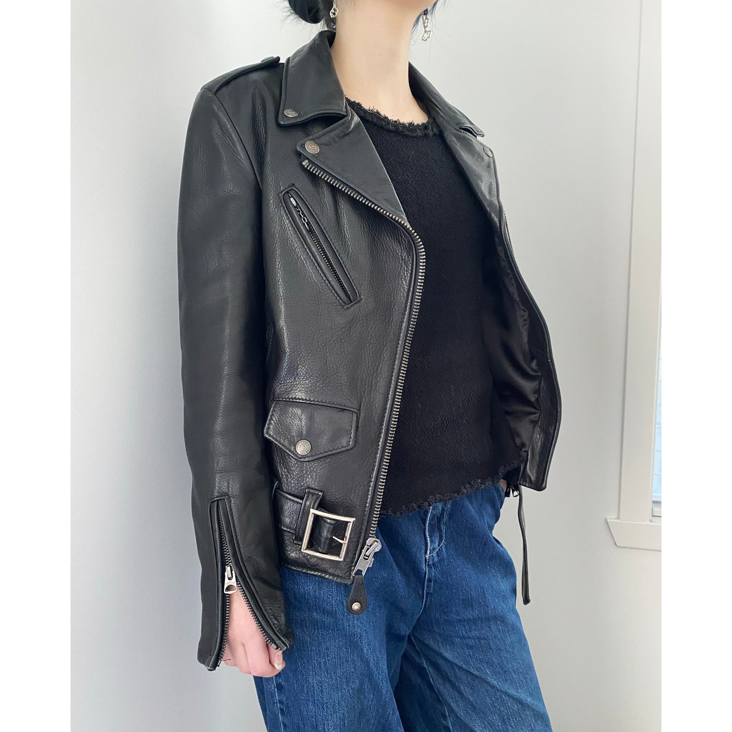 Veste en cuir Schott NYC noire « Perfecto », taille XS