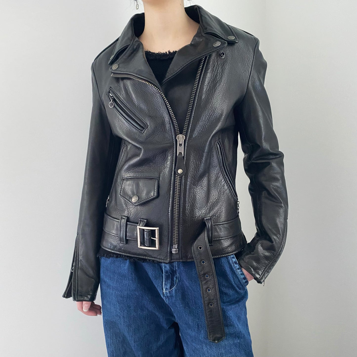 Veste en cuir Schott NYC noire « Perfecto », taille XS