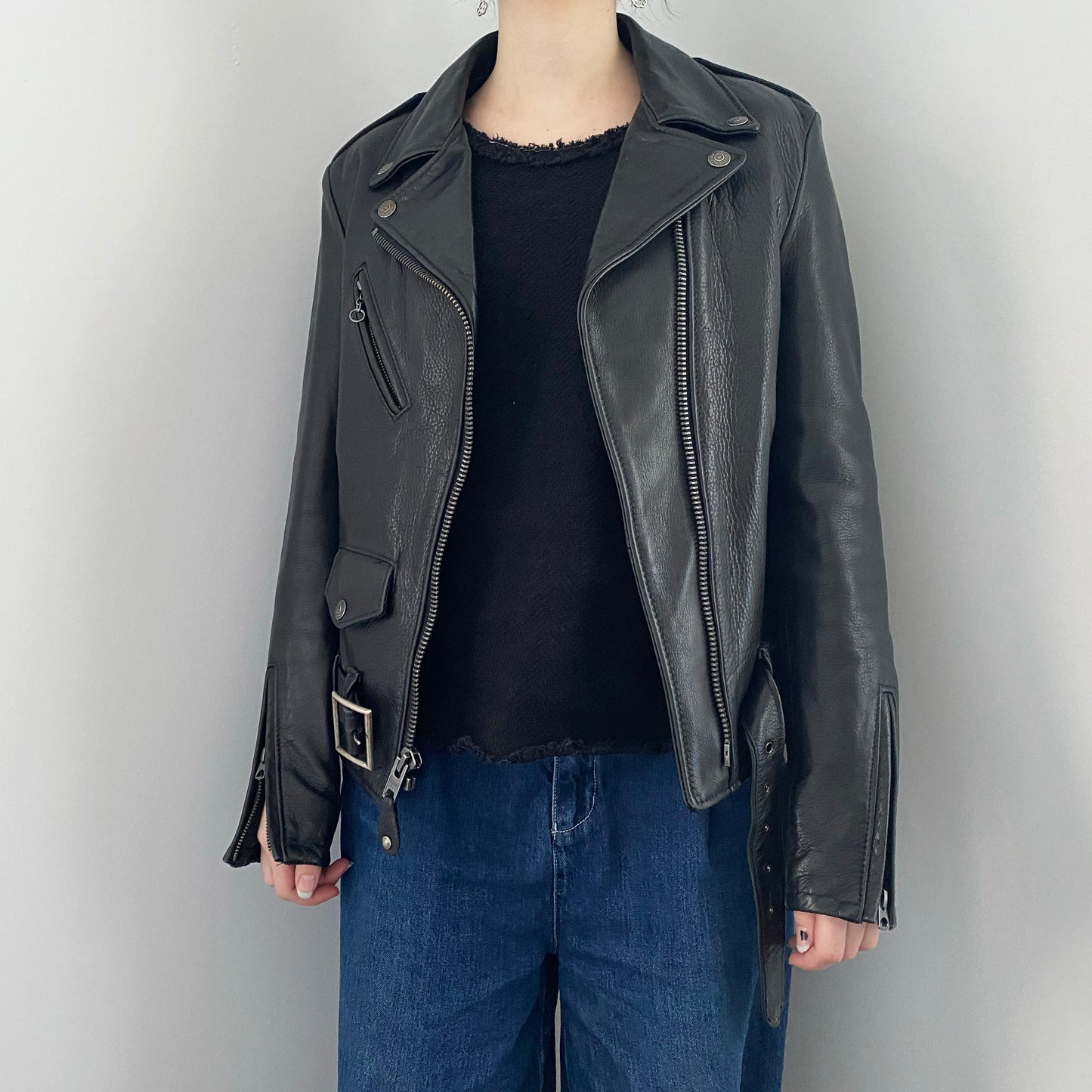 Veste en cuir Schott NYC noire « Perfecto », taille XS