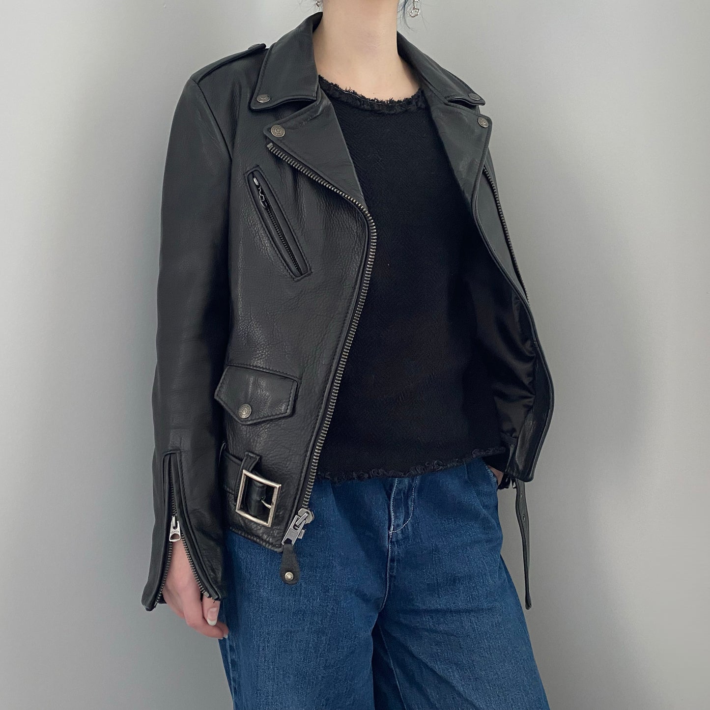 Veste en cuir Schott NYC noire « Perfecto », taille XS