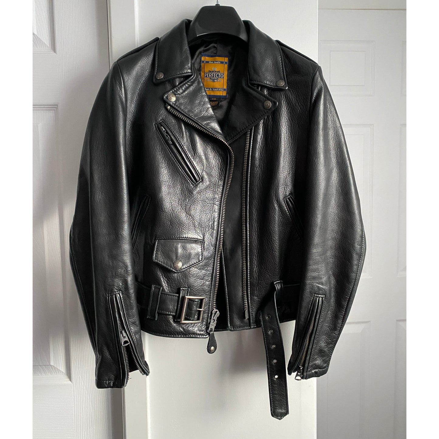 Schott NYC Black "Perfecto" Leather Jacket, size XS