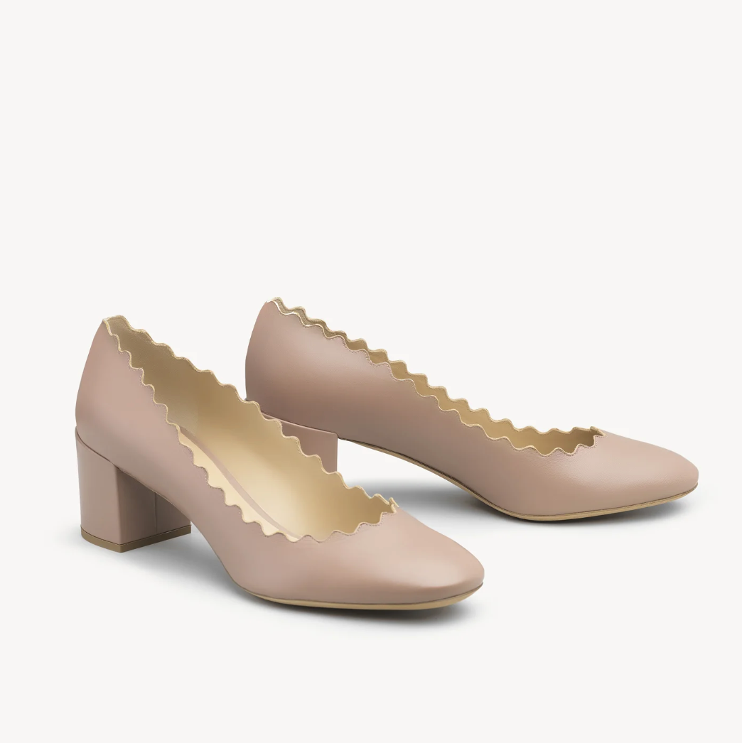 Escarpins Chloé Lauren en cuir nu festonné, taille 40,5