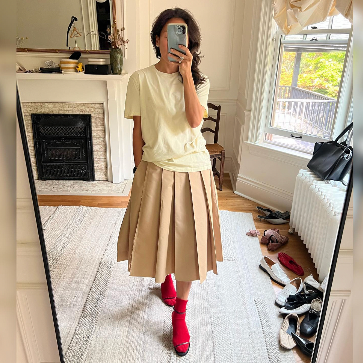 COS Pleated Skirt in Khaki, size 38 (fits like a US size 6)