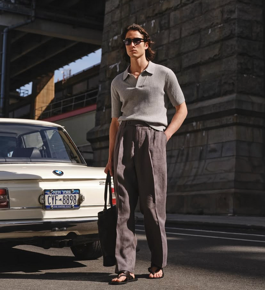 Todd Snyder Linen Side Tab Trouser in Dark Grey, size 34/32