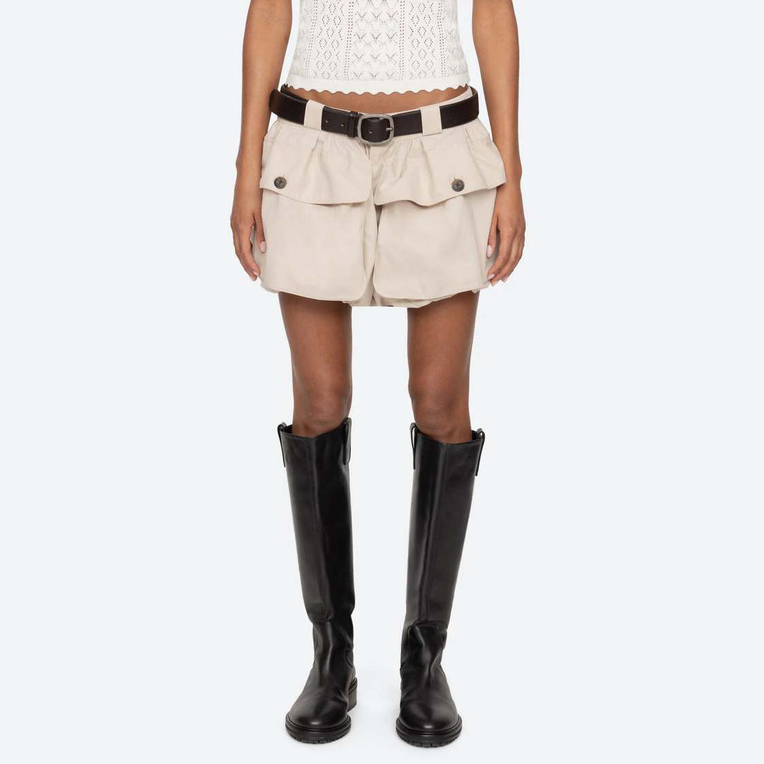 Sea New York "Andrea" Bubble Workwear Short in Beige, size 6 (fits 4/6)