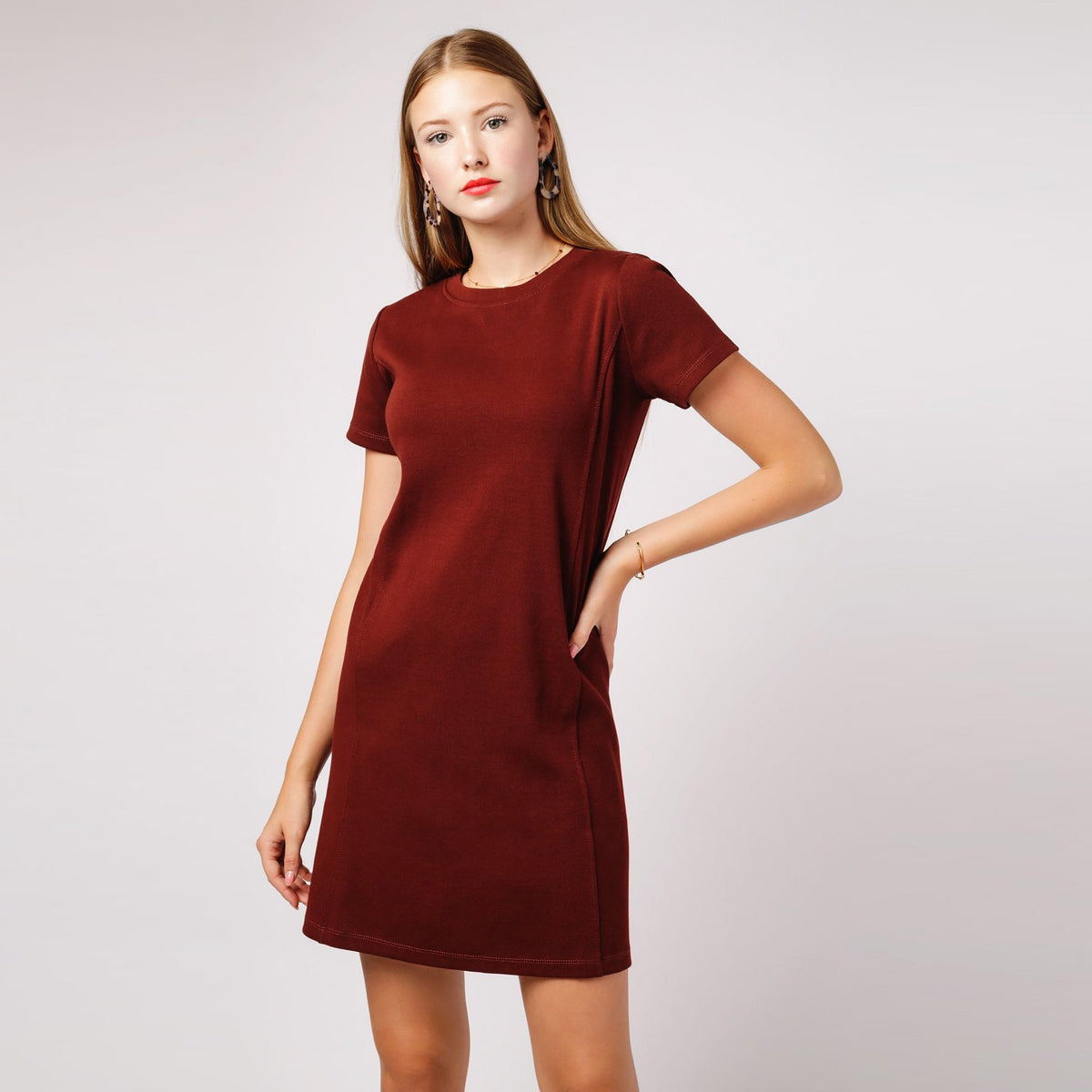 A.P.C. "Shae" Tee Shirt Dress in Burgundy, size Medium
