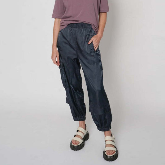 Tibi Shiny Nylon Pull On Wilt Jogger in Navy, size Large (Regular)