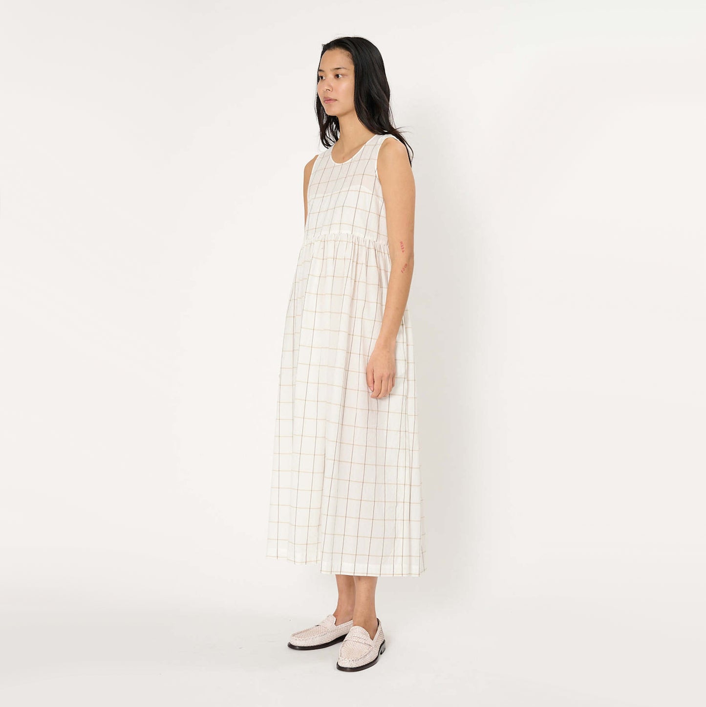 Sara Lanzi Sleeveless Windowpane Cotton Dress in White, size Medium (fits S/M)