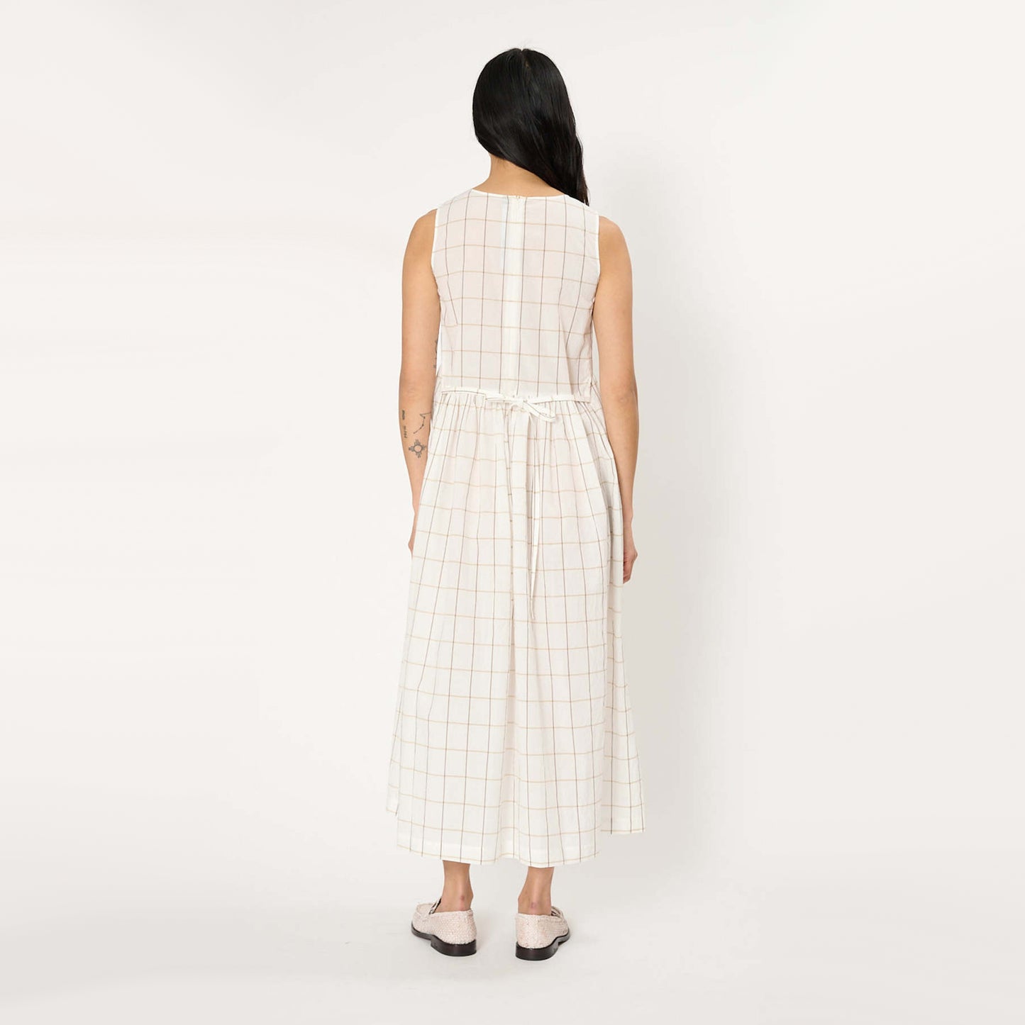 Sara Lanzi Sleeveless Windowpane Cotton Dress in White, size Medium (fits S/M)