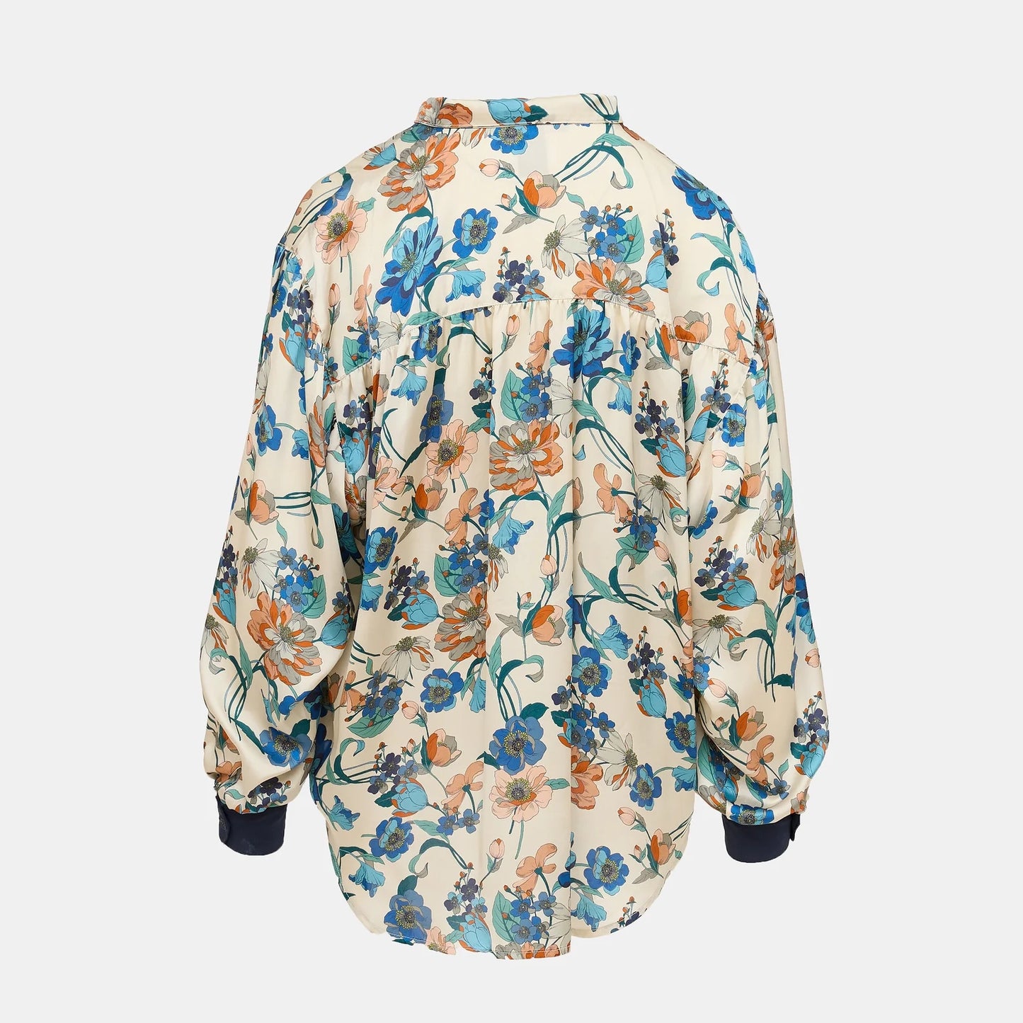 Smythe Cream Floral Print Blouse in Ivory/Blue, size Small