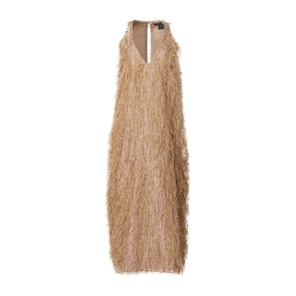 Smythe Deep V-Neck Midi Dress in Metallic Rosegold, size XS