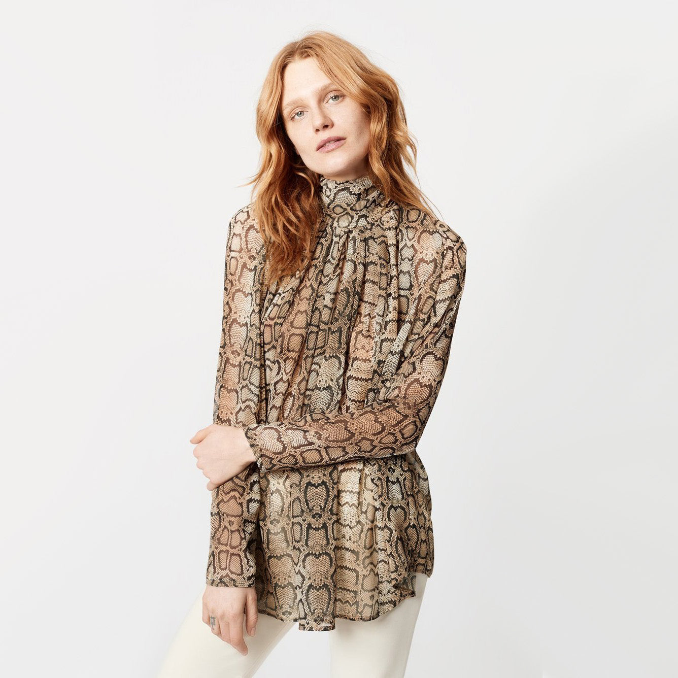 Smythe Snake Print Turtleneck Blouse, size XS (fits XS/S)