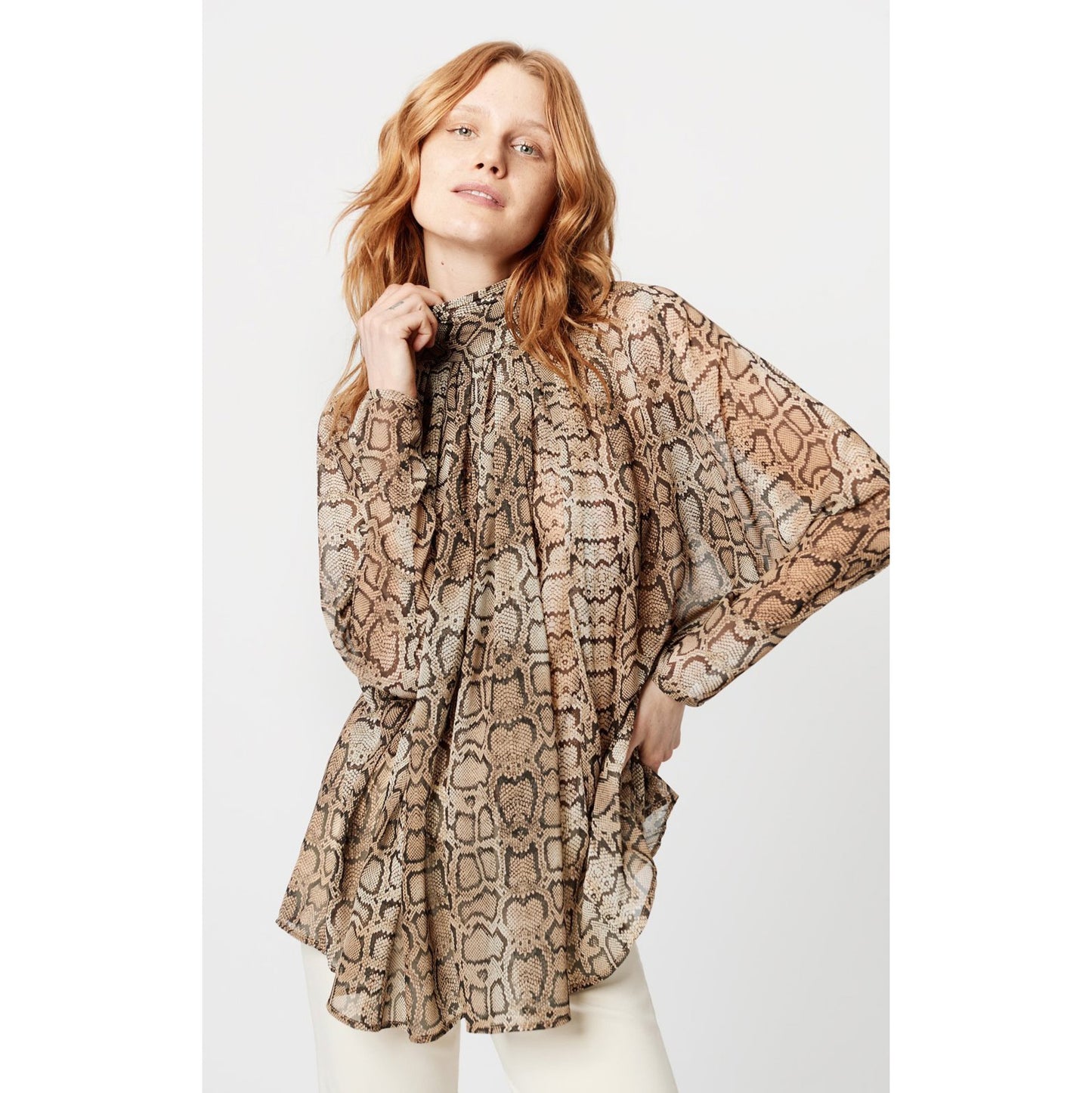 Smythe Snake Print Turtleneck Blouse, size XS (fits XS/S)