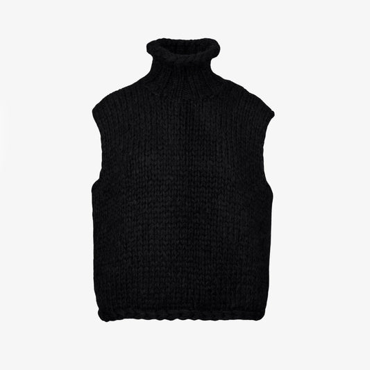 Smythe x Augden Handknit Sleeveless Turtleneck in Black, size Small