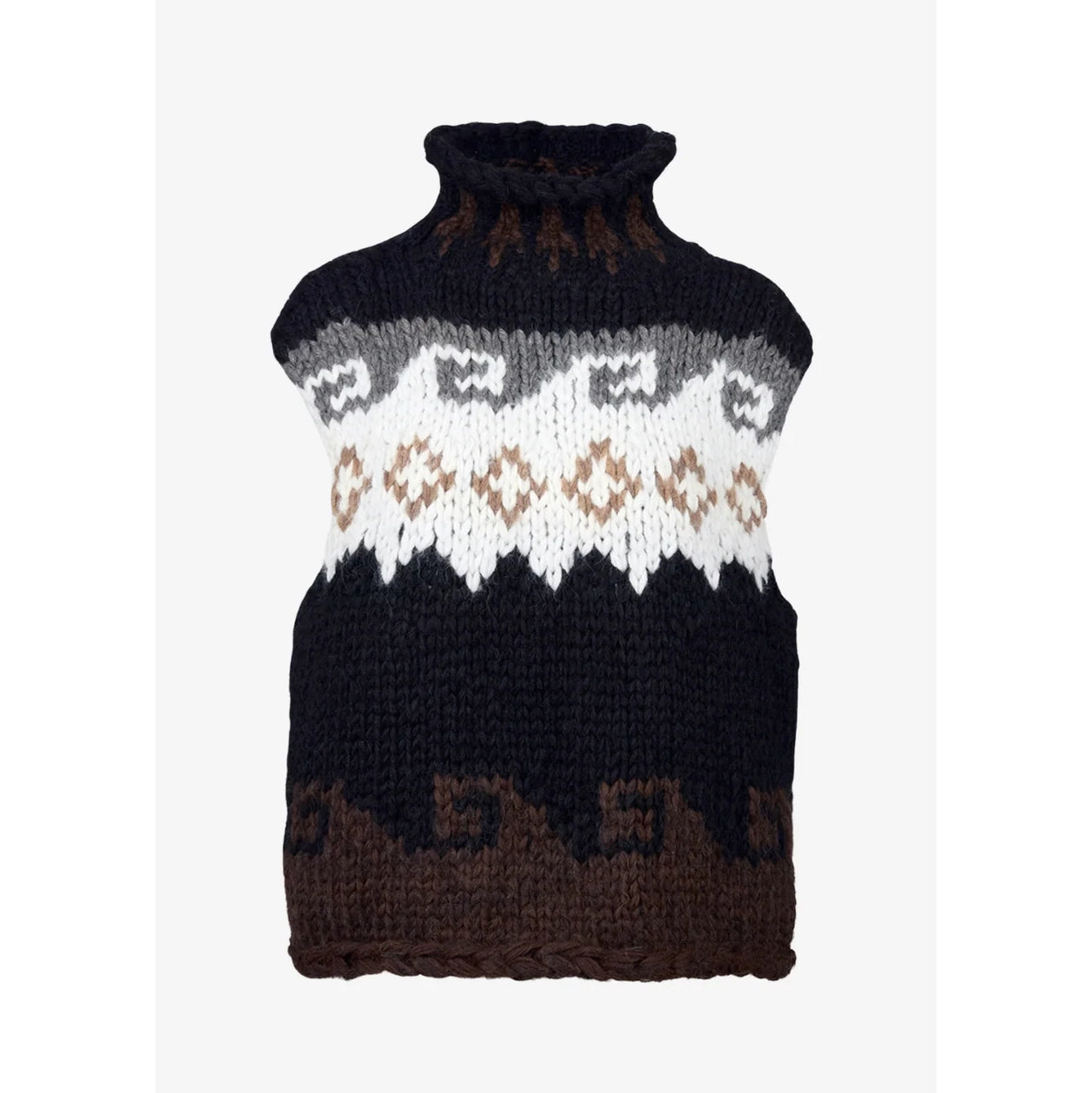 Smythe x Augden Handknit Sleeveless Turtleneck in Black Fair Isle, size Small