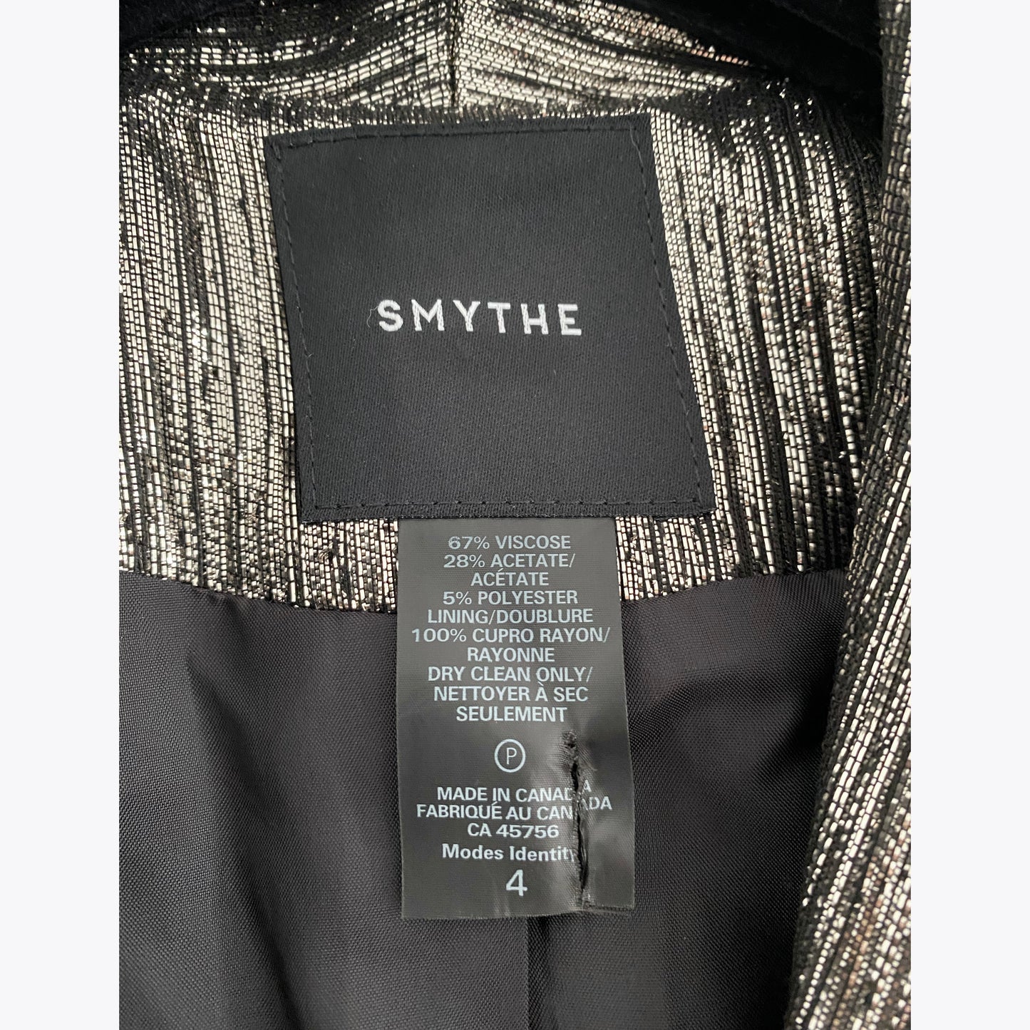 Smythe Long Shawl Collar Blazer in Pewter Lamé, size 4 (fits like size 2)