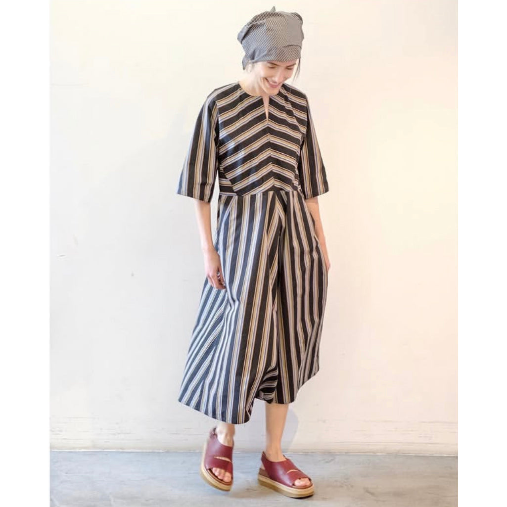 Sofie D'Hoore Striped Double Twisted Cotton Waisted Dress in Black, size 40