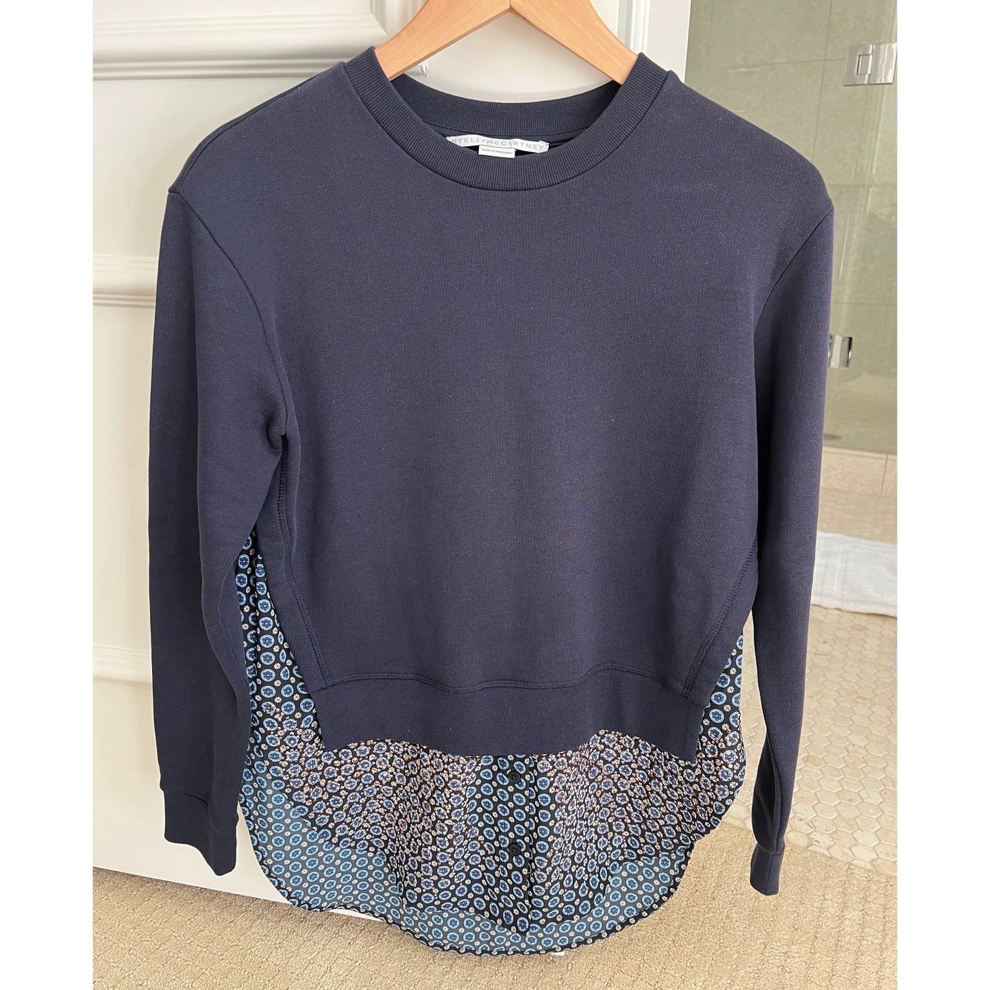 Stella McCartney navy sweatshirt with silk trim, size 36