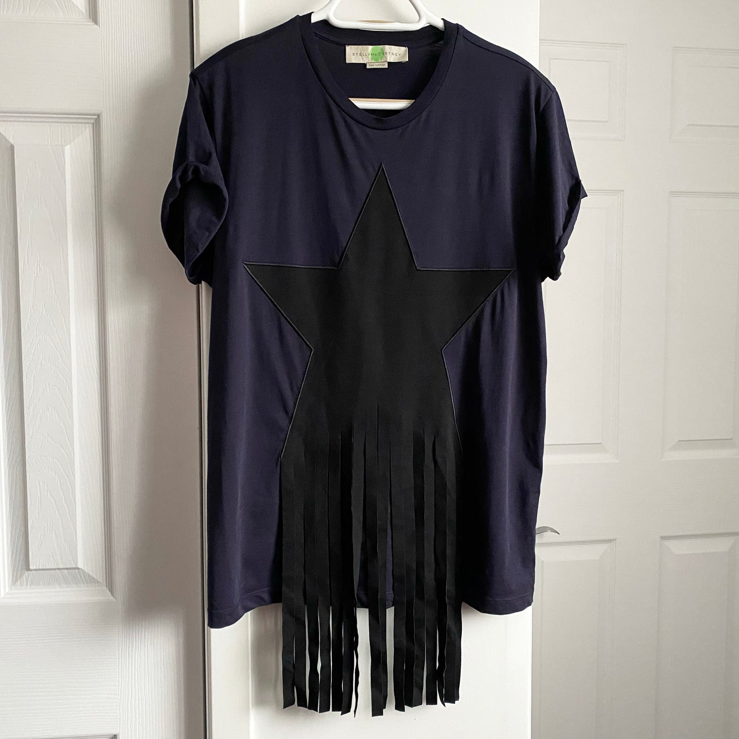 T-shirt Stella McCartney Navy/Black Star Fringe, taille 42 (convient comme une taille 4)