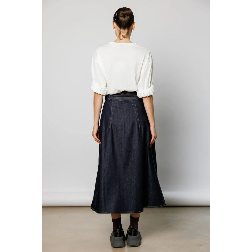 Sofie D'Hoore "Stieglitz" Denim Wrap Skirt in Indigo, size 34