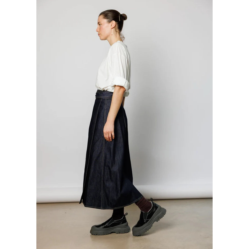 Sofie D'Hoore "Stieglitz" Denim Wrap Skirt in Indigo, size 34