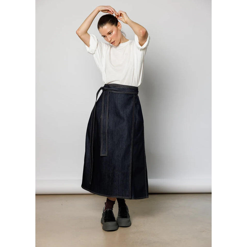 Sofie D'Hoore "Stieglitz" Denim Wrap Skirt in Indigo, size 34