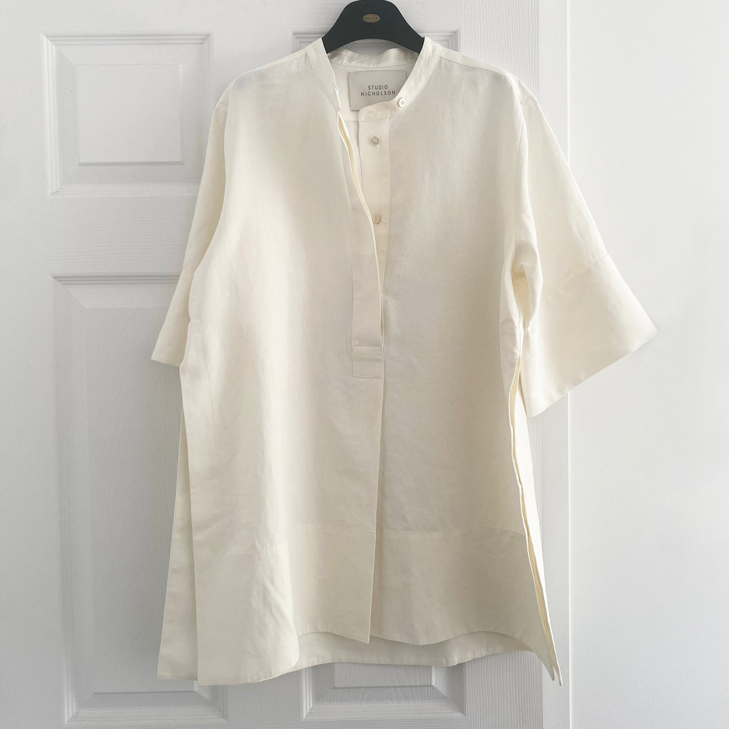 Studio Nicholson "Suma" Coated Linen Tunic in Ivory, size 0 (XS/S)