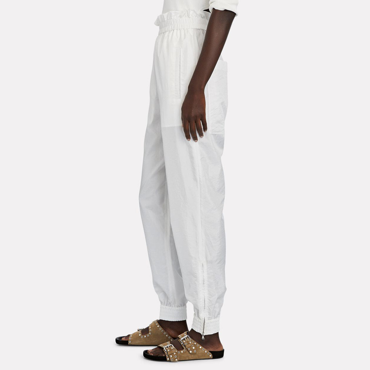 Tibi Nylon Paperbag Waist Pant in White, size XL (fits L/XL)