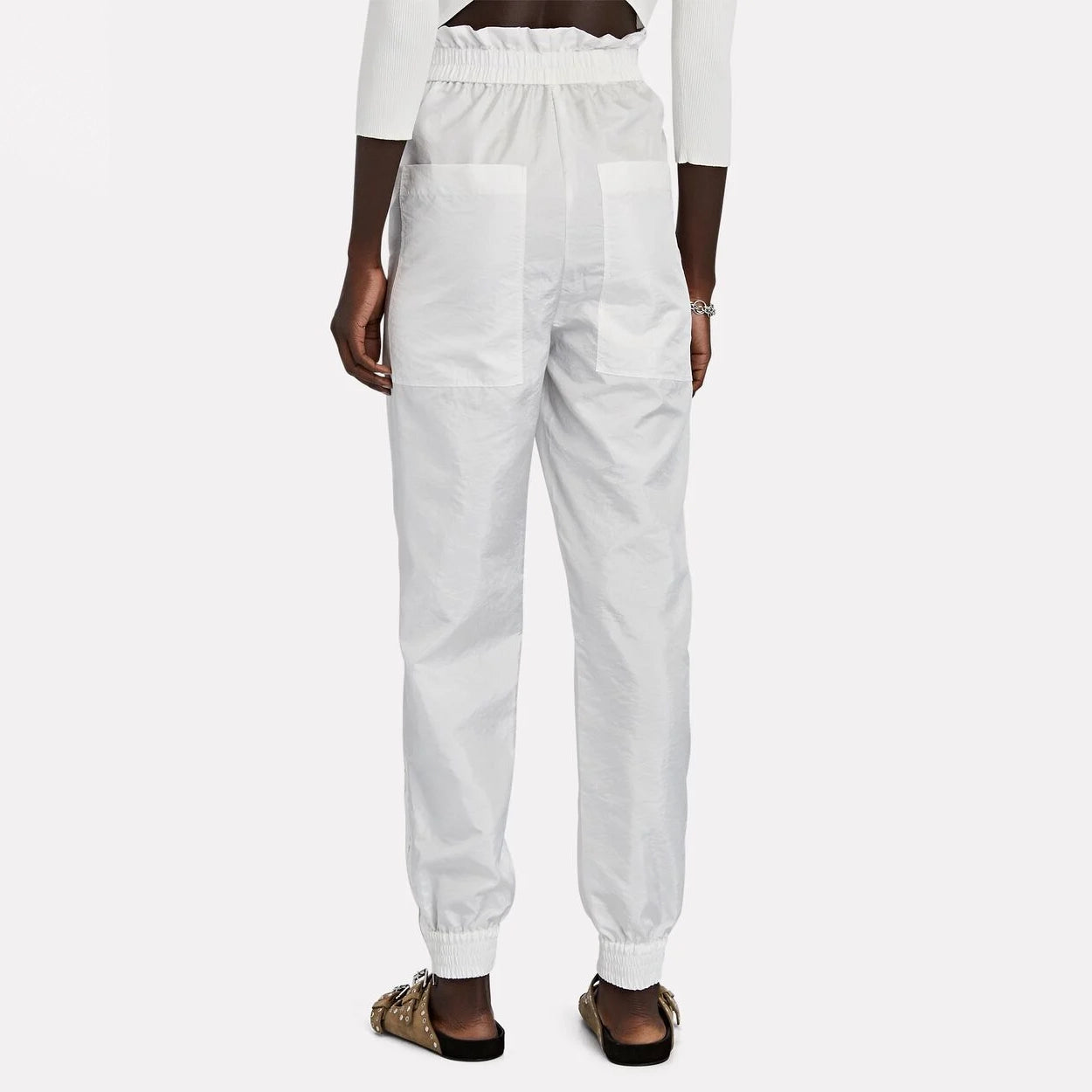 Tibi Nylon Paperbag Waist Pant in White, size XL (fits L/XL)