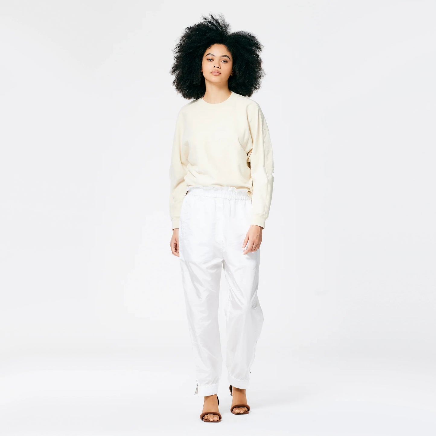 Tibi Nylon Paperbag Waist Pant in White, size XL (fits L/XL)