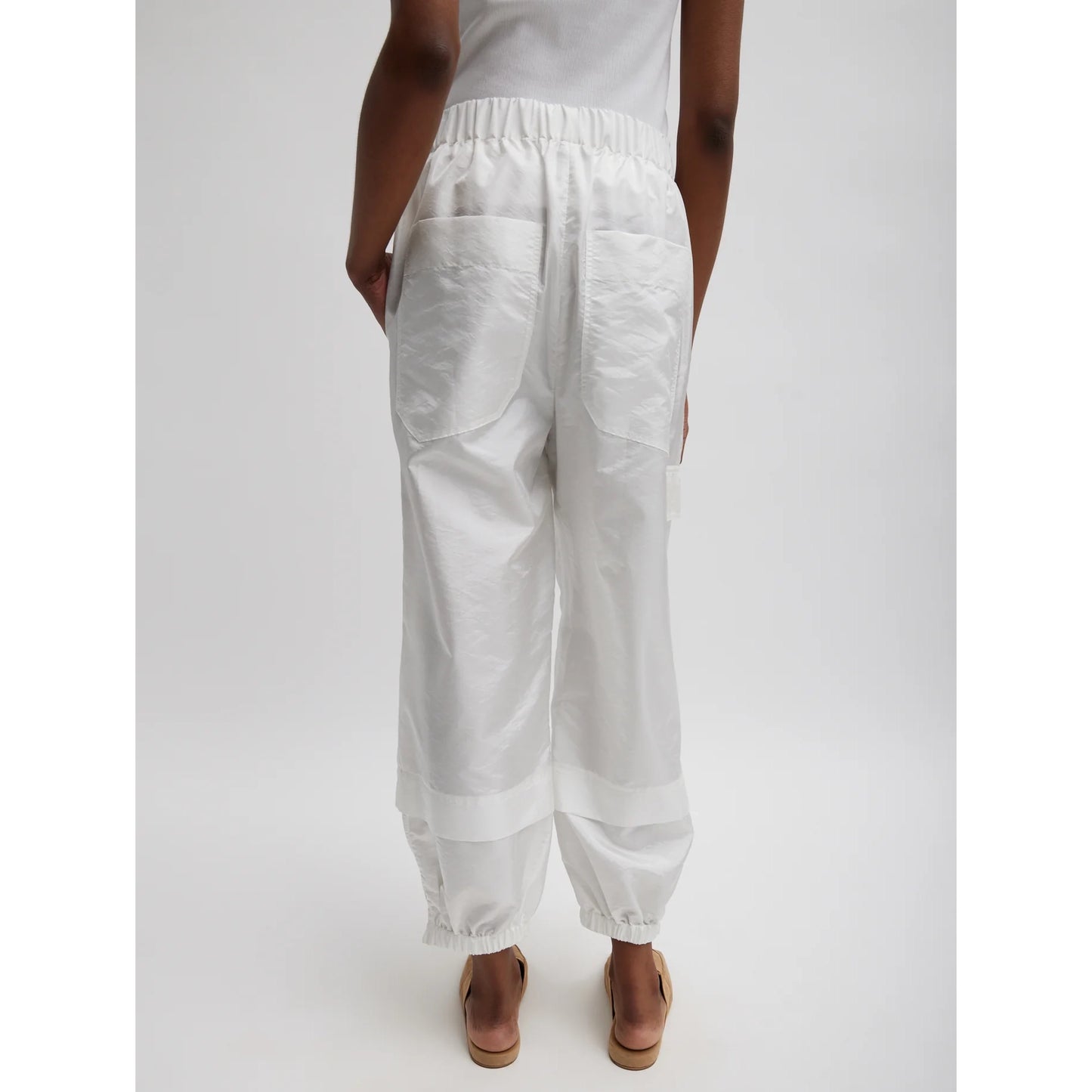 Tibi Crispy Nylon "Wilt" Jogger in White, size XL