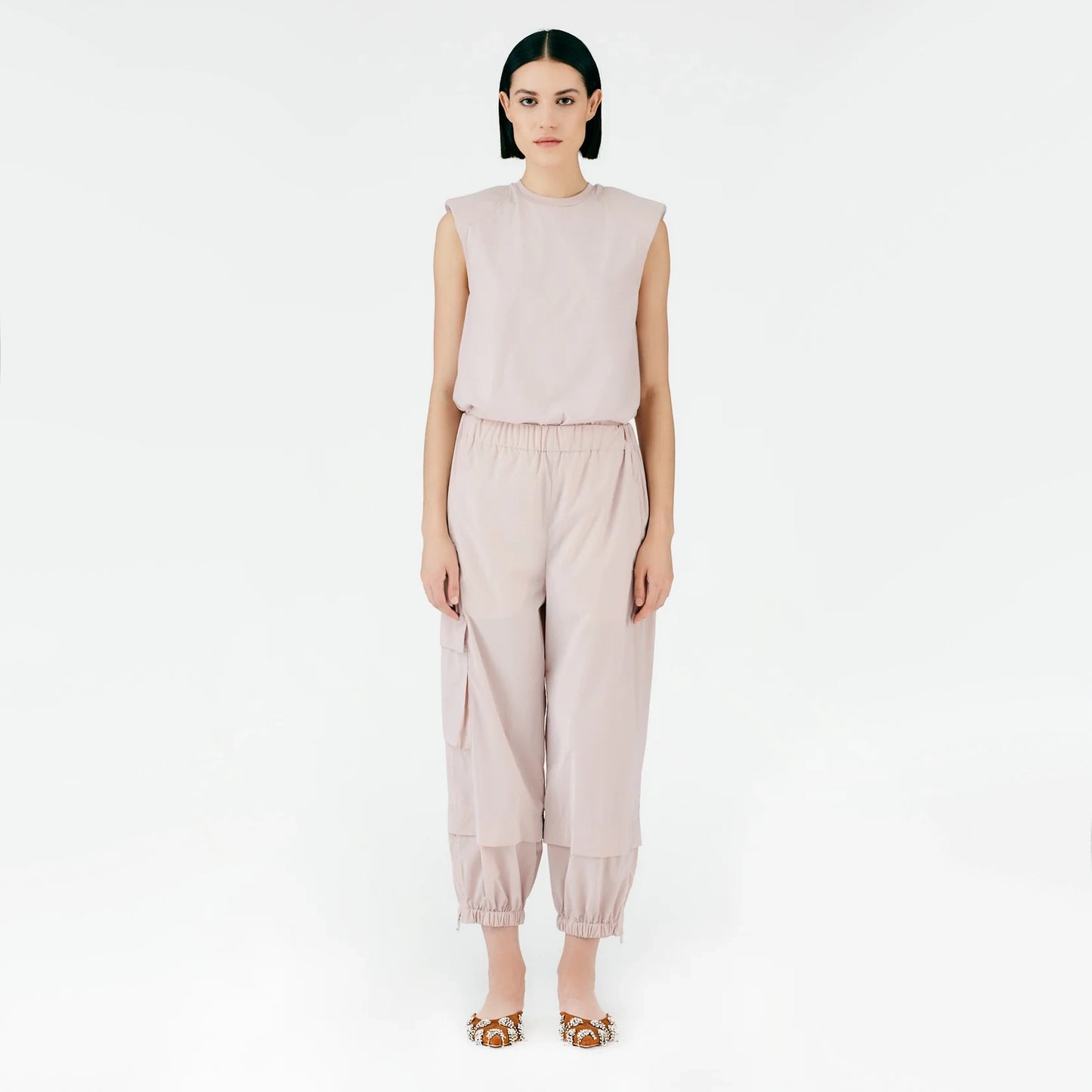 Tibi Crispy Nylon "Wilt" Jogger in "Powder Pink", size Large