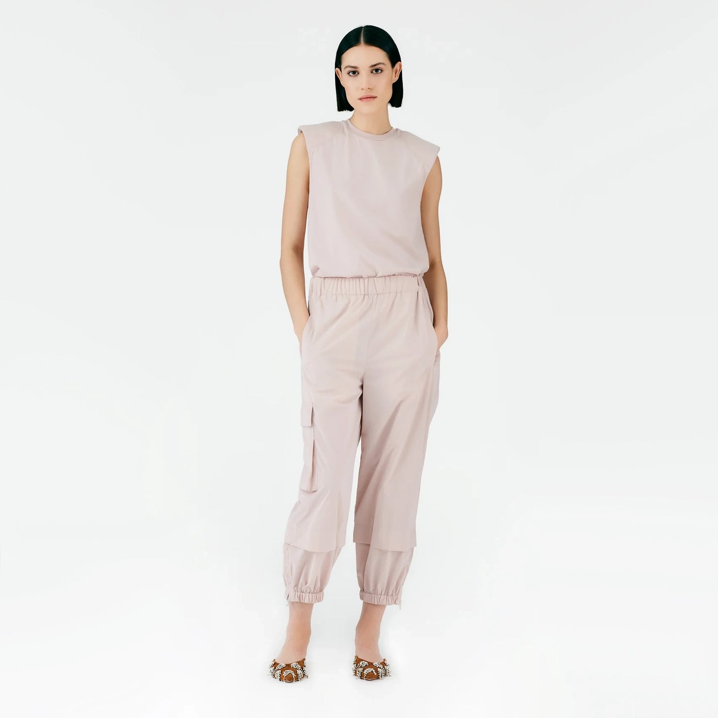 Tibi Crispy Nylon "Wilt" Jogger in "Powder Pink", size Large