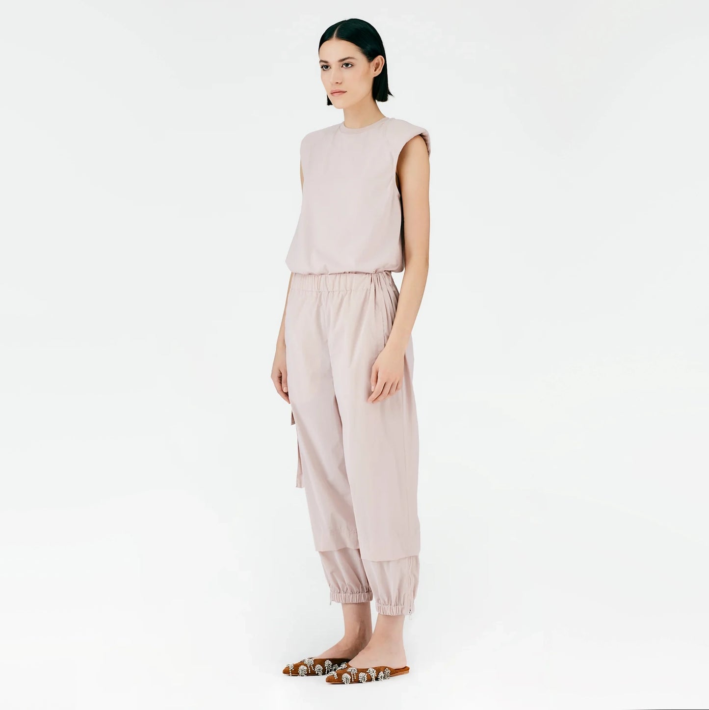 Tibi Crispy Nylon "Wilt" Jogger in "Powder Pink", size Large