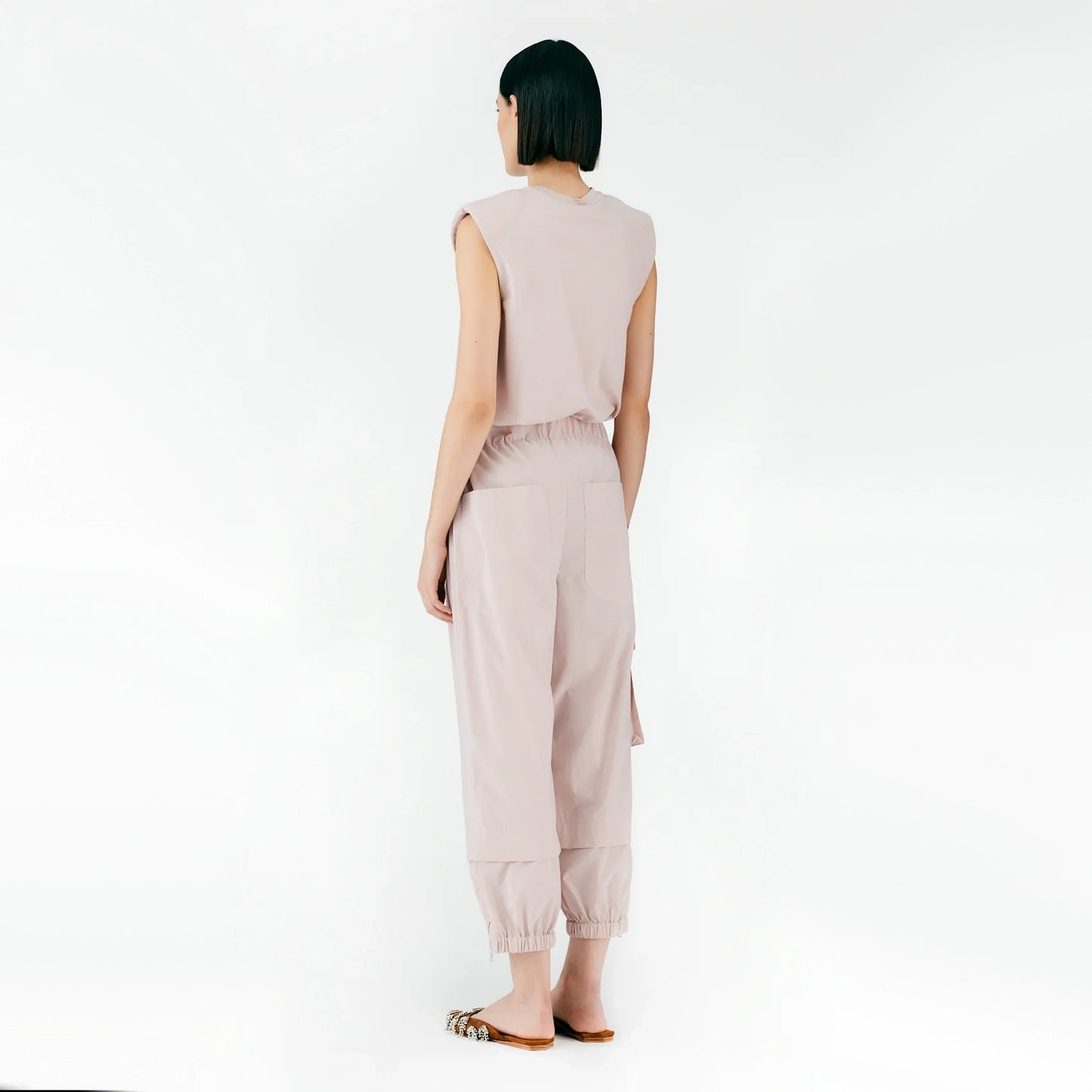 Tibi Crispy Nylon "Wilt" Jogger in "Powder Pink", size Large