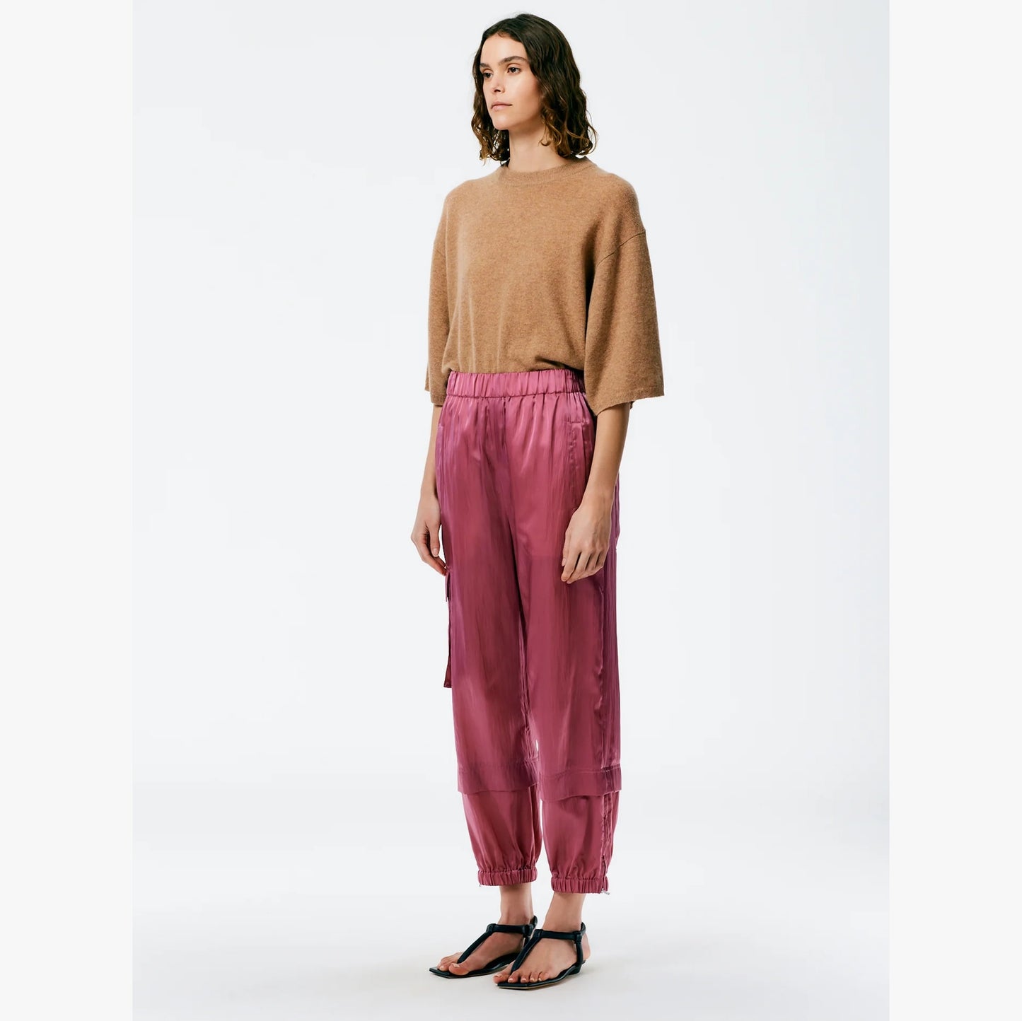 Tibi "Wilt" Silky Nylon Jogger in Rose Pink, size XS