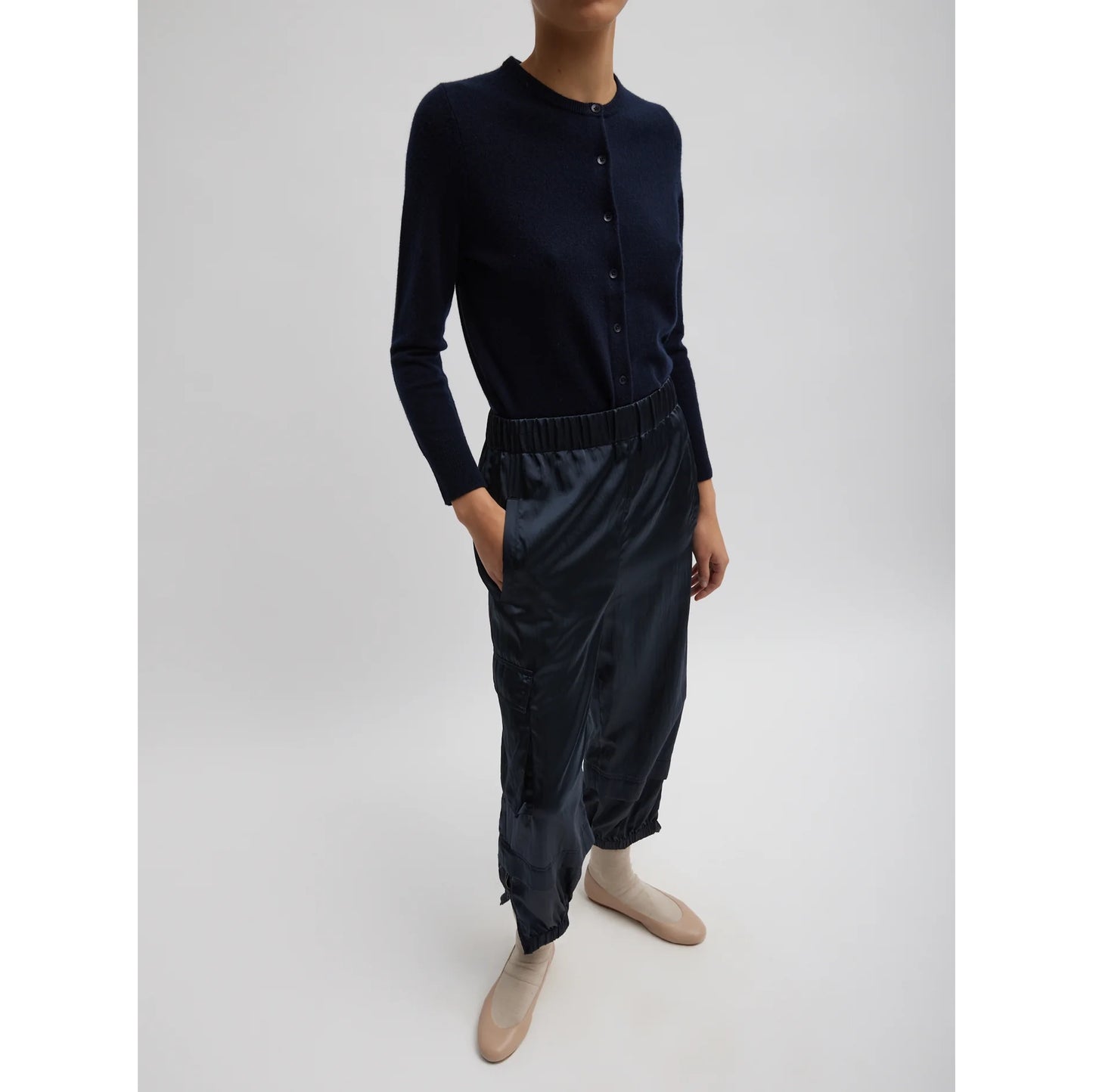 Tibi Shiny Nylon Pull On Wilt Jogger in Navy, size Large (Regular)