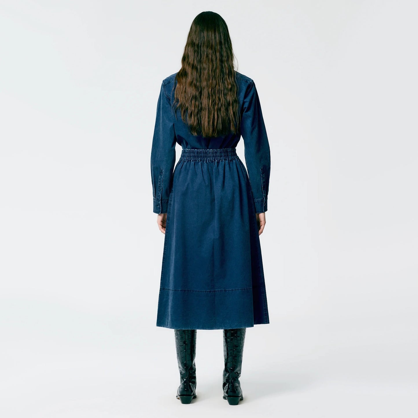 Tibi Tencel Cotton Pull-On Skirt in Denim Blue, size XL