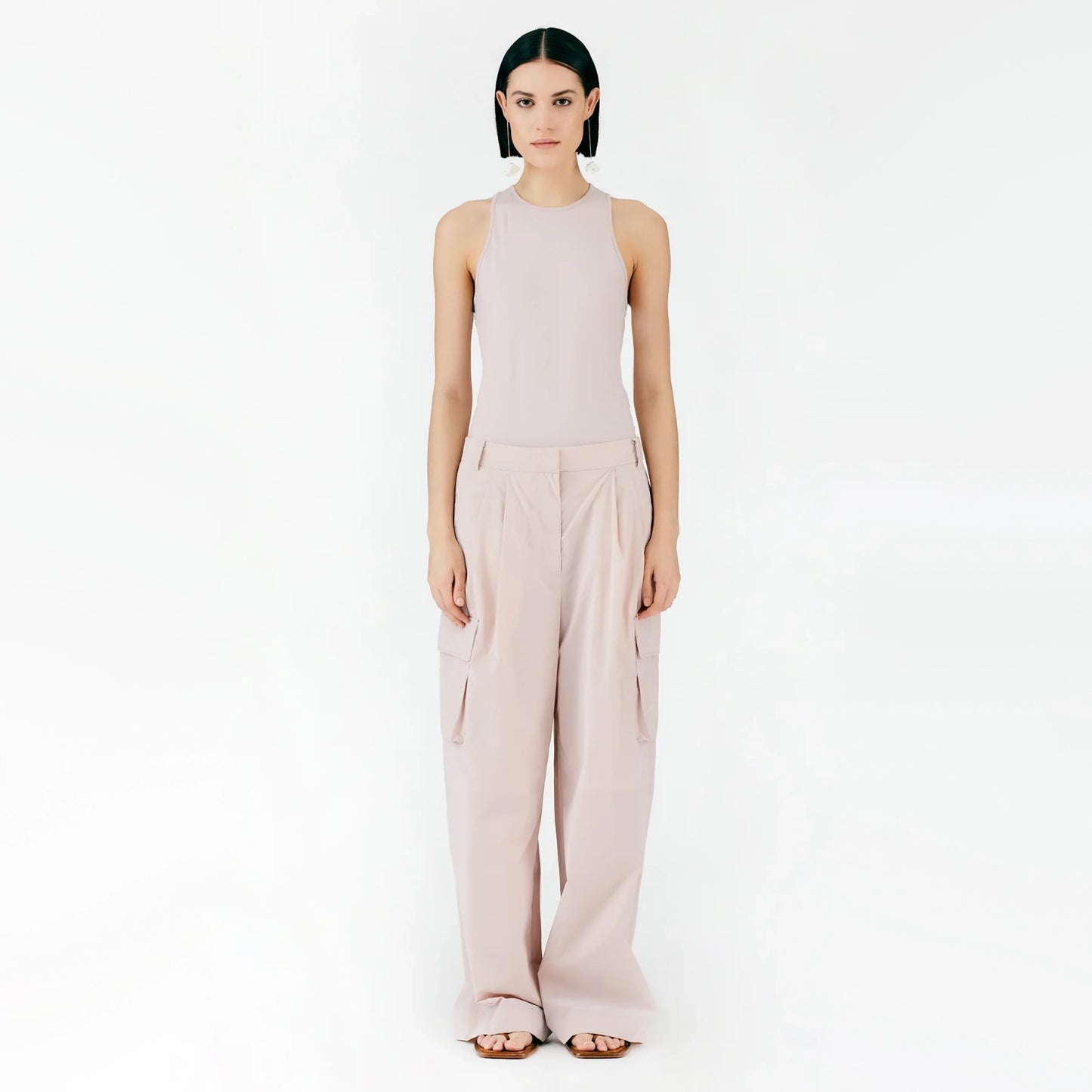 Tibi Powder Nylon Pleated Cargo Stella Pant in "Powder Pink", size 00