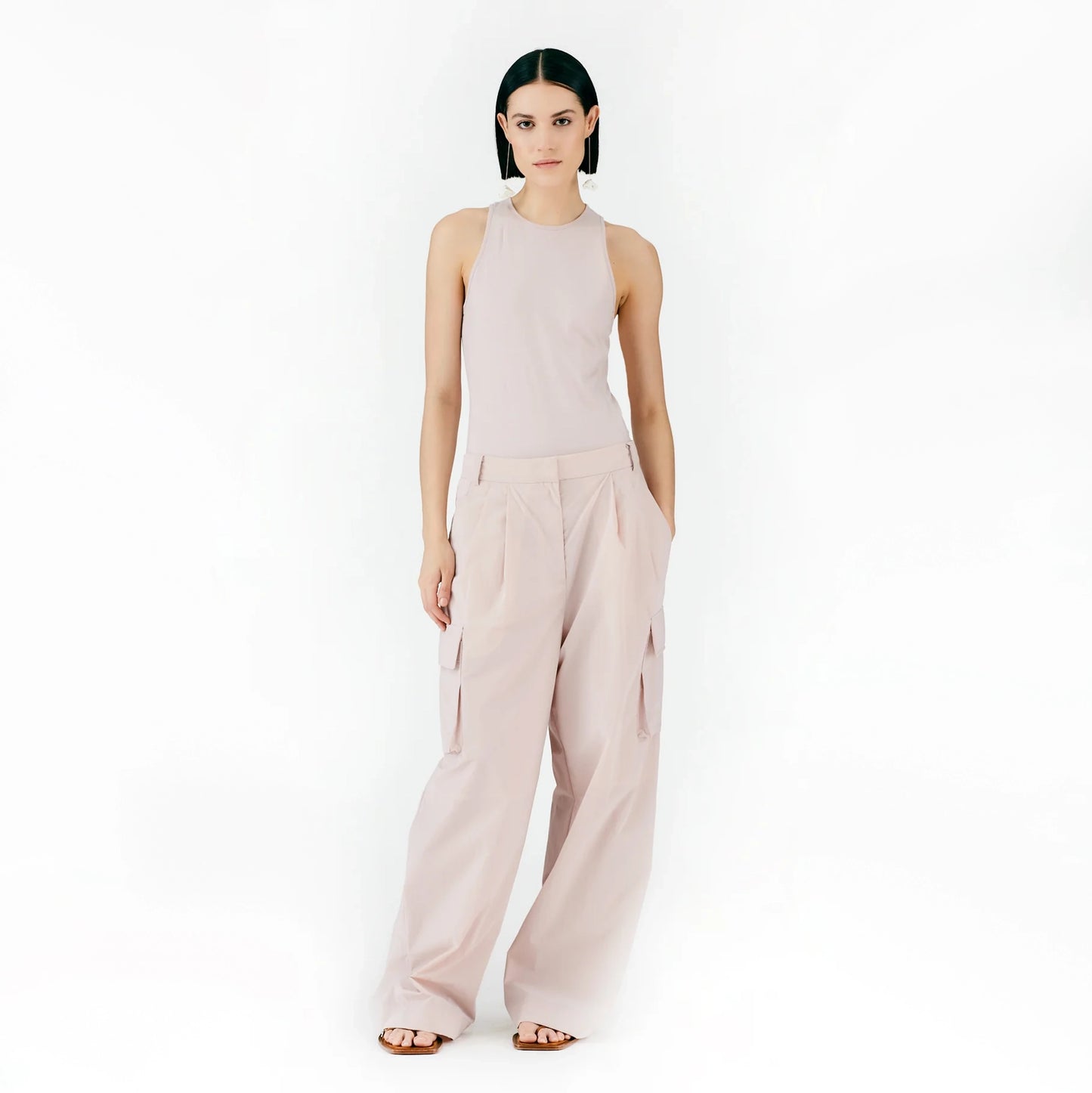 Tibi Powder Nylon Pleated Cargo Stella Pant in "Powder Pink", size 00