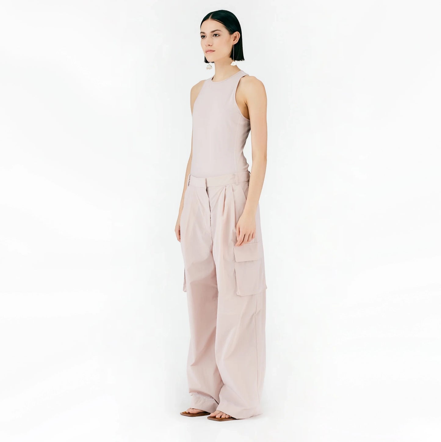 Tibi Powder Nylon Pleated Cargo Stella Pant in "Powder Pink", size 00