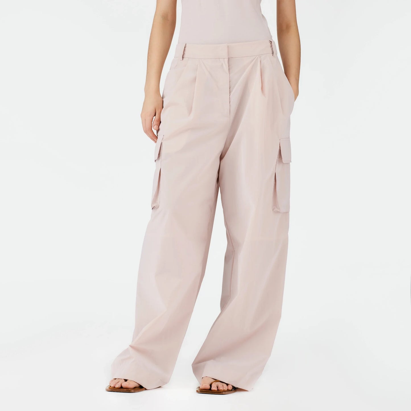 Tibi Powder Nylon Pleated Cargo Stella Pant in "Powder Pink", size 00